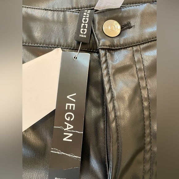 H&M Black Leather Vegan Pants 12 Emo Goth punk biker whimsygoth indie rave - Picture 4 of 10